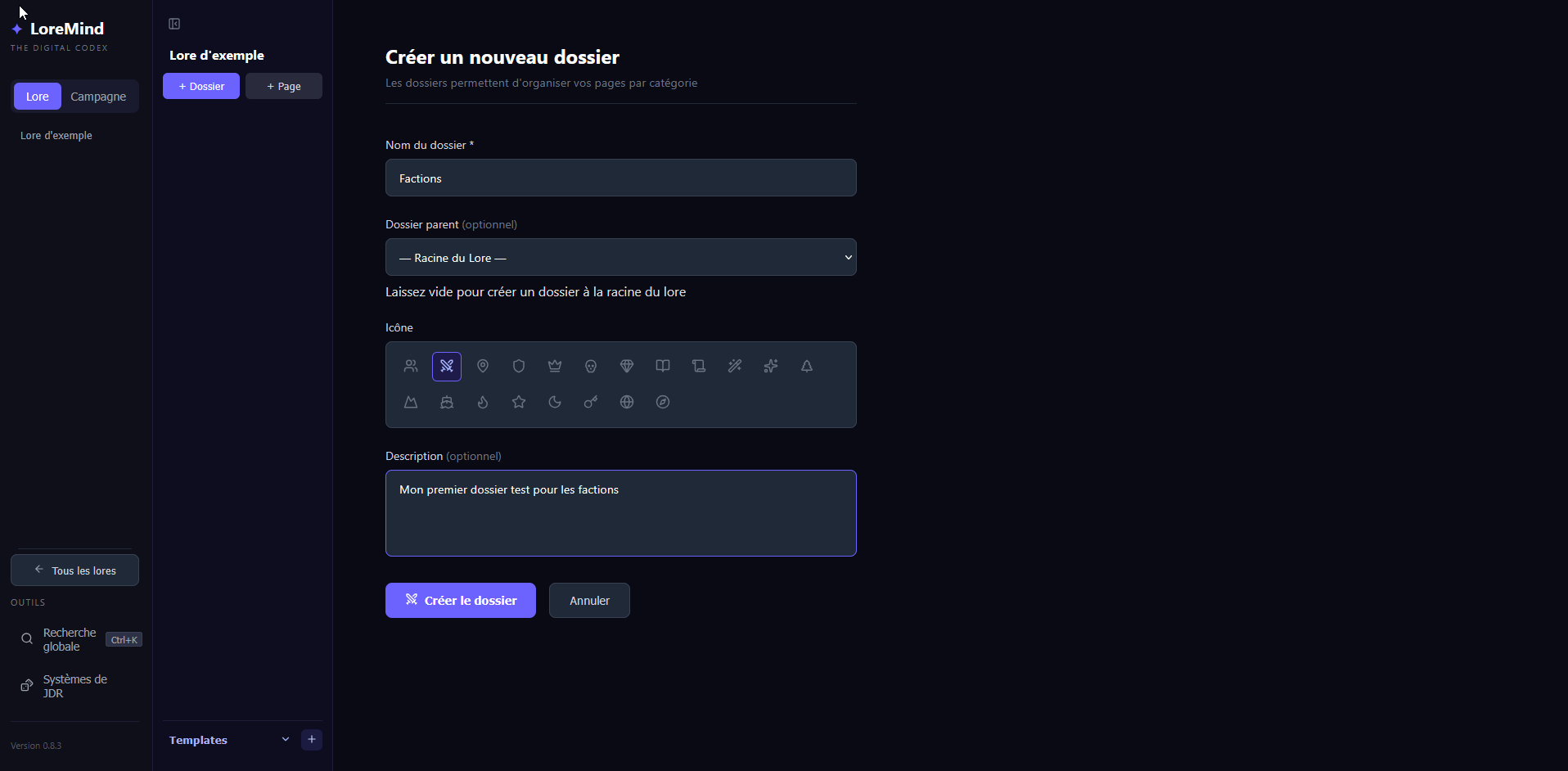 Creation dossier
